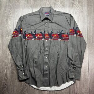 Vintage Roper Eagle Pearl Snap Grey Medium Button Shirt Western Rockabilly